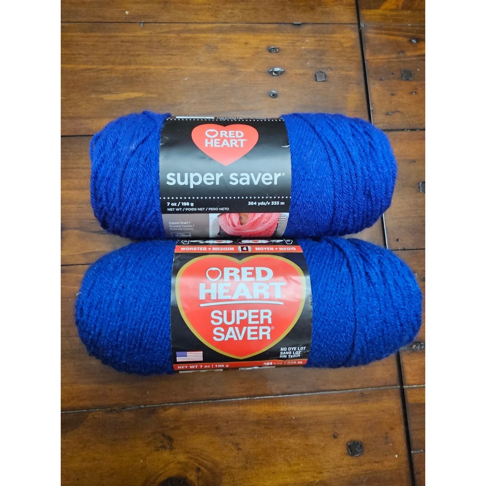 Red Heart Super Saver Yarn Royal Color 385 Medium Weight Acrylic 2 Skeins